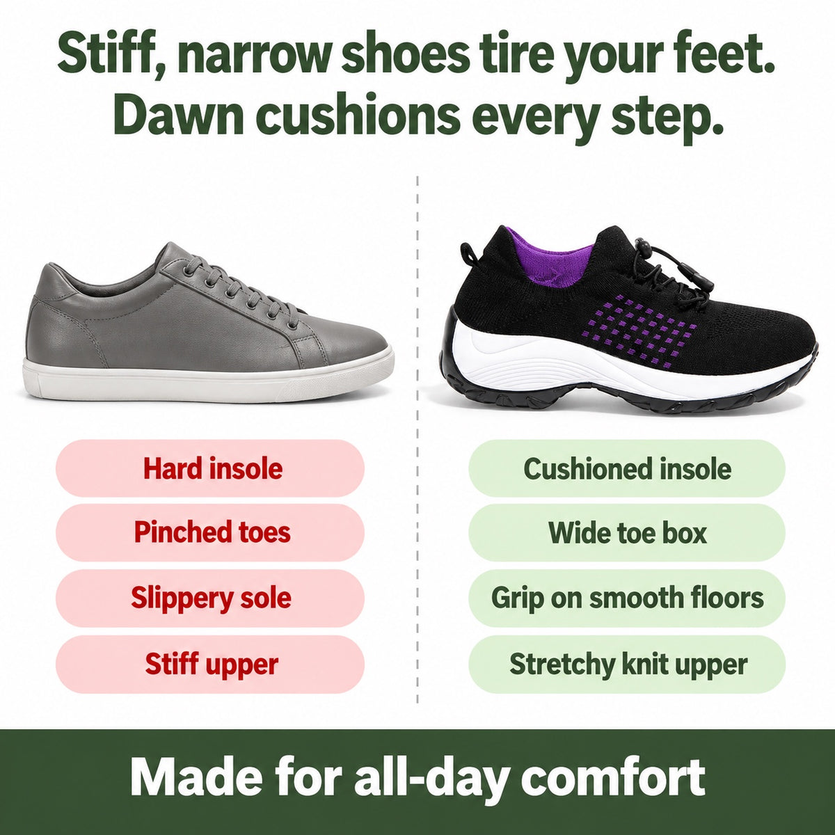 Dawn – Women's Orthopedic Shoes, compared with an ordinary shoe