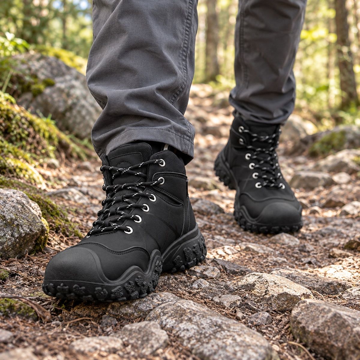 Derek – Men's Wide Calf Boots, worn on a walk