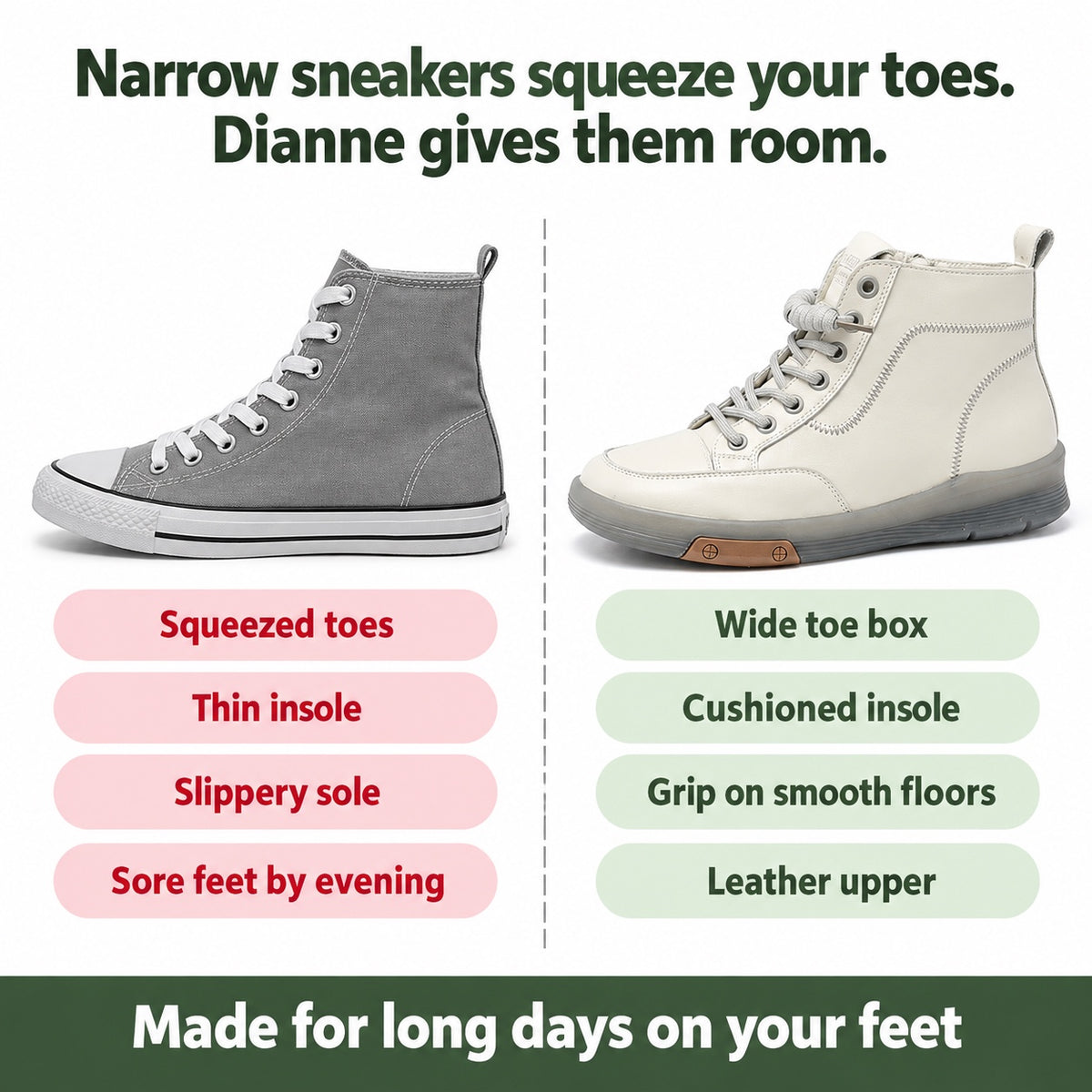 Dianne – Women's Nursing Sneakers, compared with an ordinary shoe