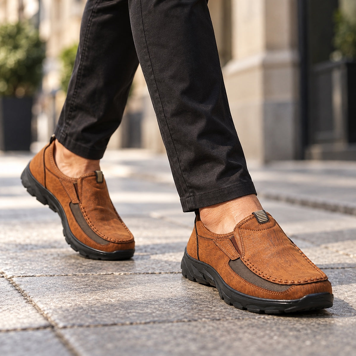 Doug – Men's Non-Slip Loafers, worn on a walk