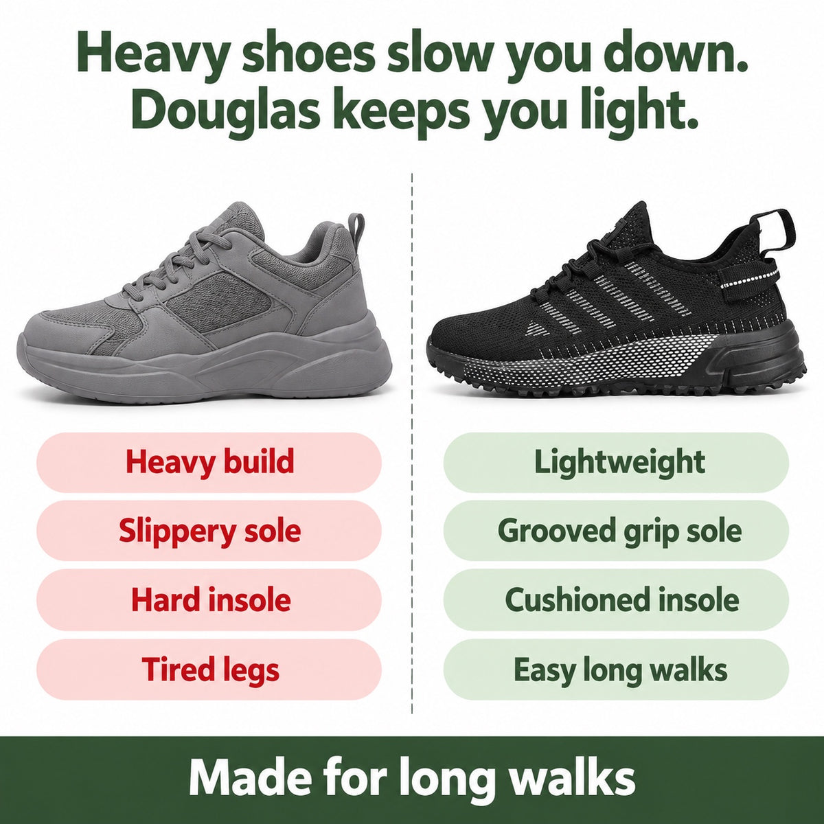 Douglas – Men's Walking Sneakers, compared with an ordinary shoe