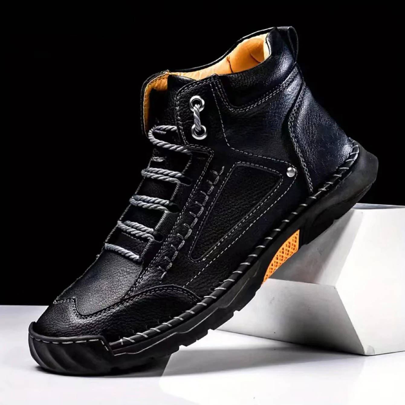 Leather Hiking Boots Mens Waterproof Orthopedic Arch Support Outdoor Ankle Boots