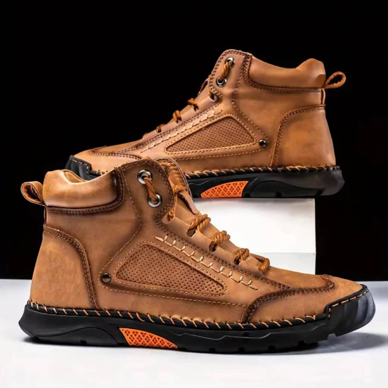 Leather Hiking Boots Mens Waterproof Orthopedic Arch Support Outdoor Ankle Boots