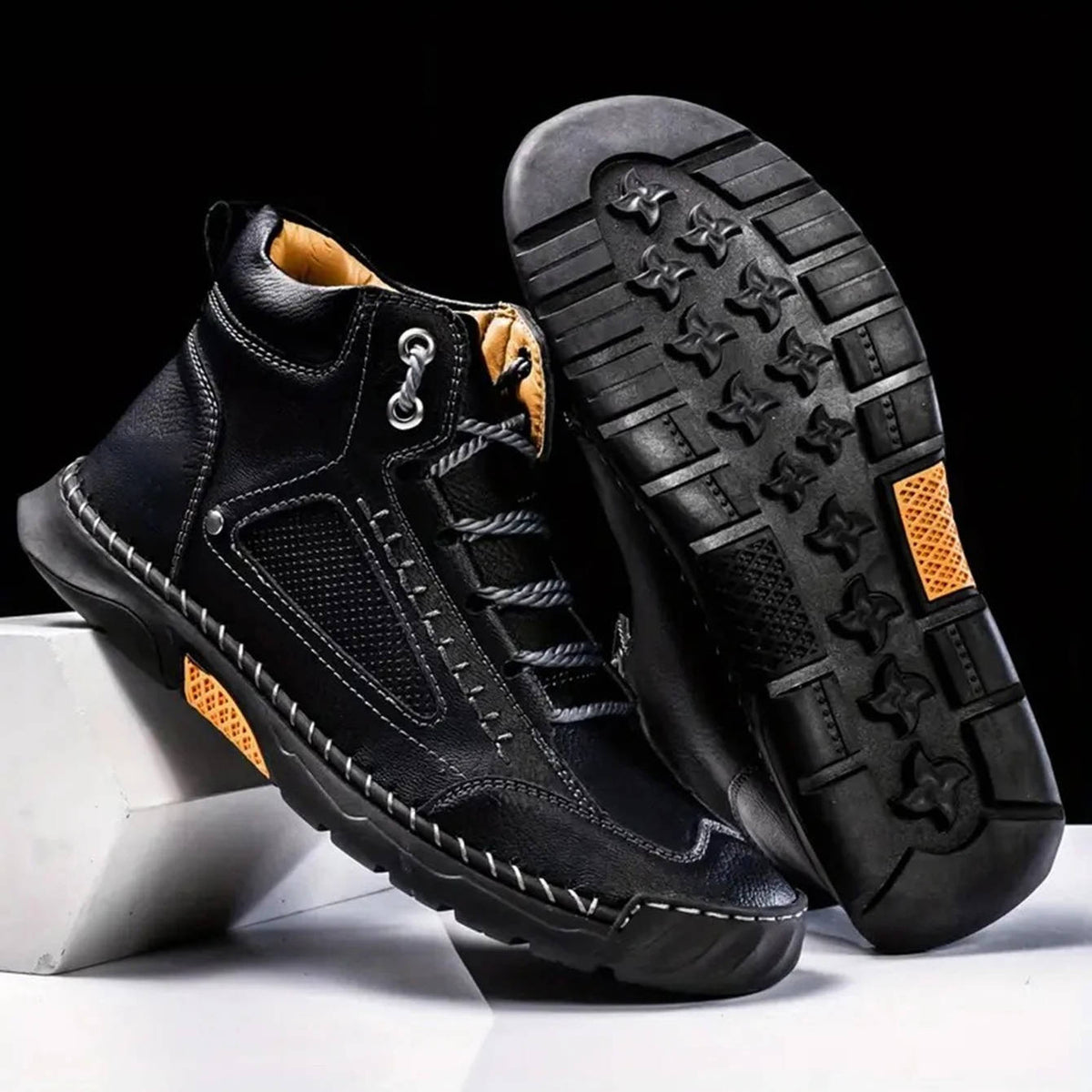 Leather Hiking Boots Mens Waterproof Orthopedic Arch Support Outdoor Ankle Boots