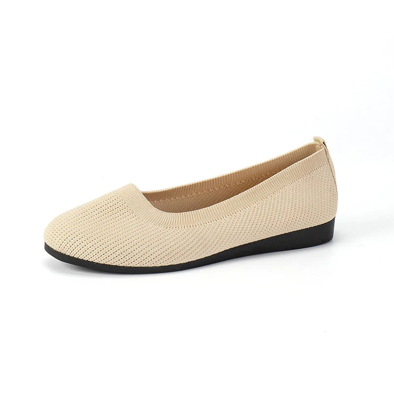 Women's Round Toe Mesh Ballet Flats with Slip-On Design and Rubber Sole