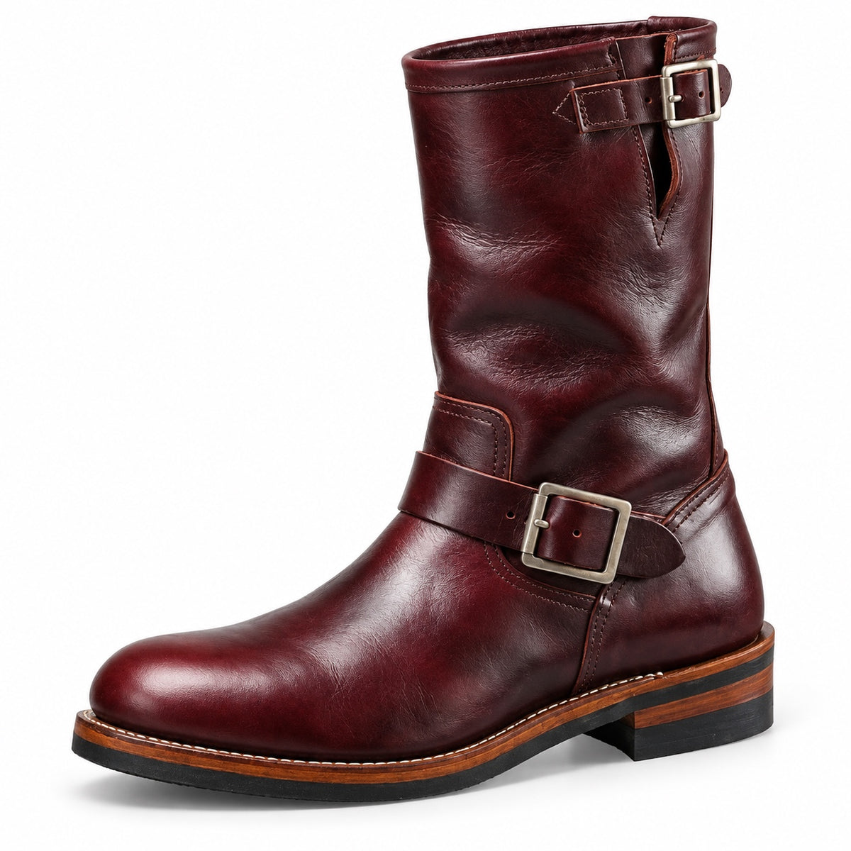 Edwin – Men's Wide Calf Boots in Burgundy Red