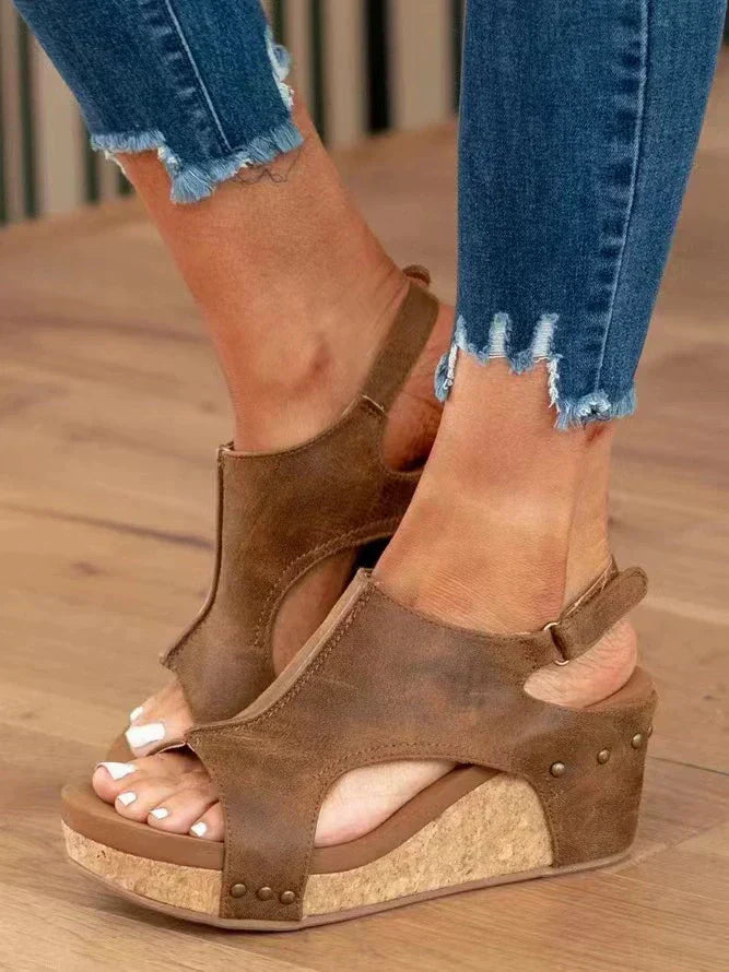 Eleanor | Wedge Sandals with Stud Detail and Slingback Strap