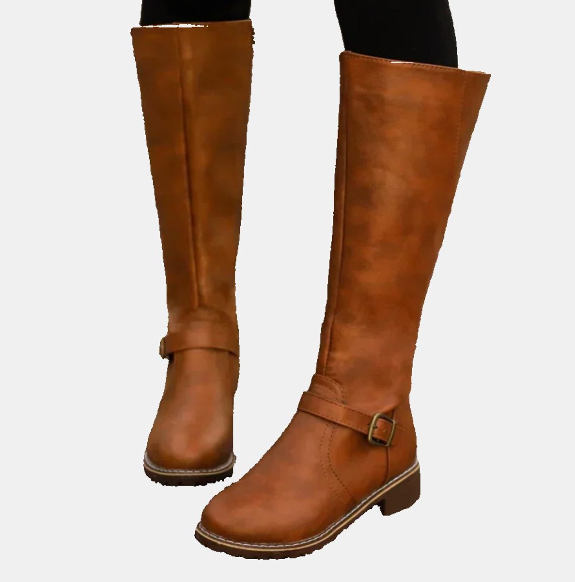 Elif | Tall Block Heel Riding Boots with Buckle Strap for Women