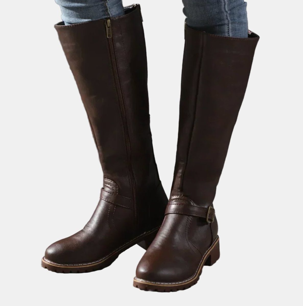 Elif | Tall Block Heel Riding Boots with Buckle Strap for Women