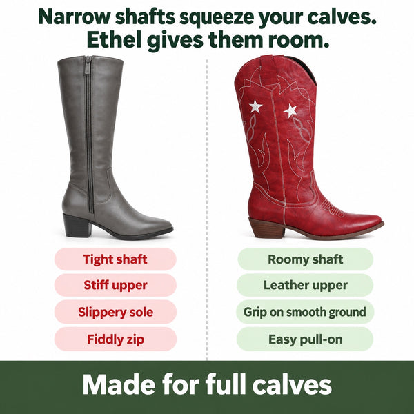 Ethel – Women's Wide Calf Boots, compared with an ordinary shoe