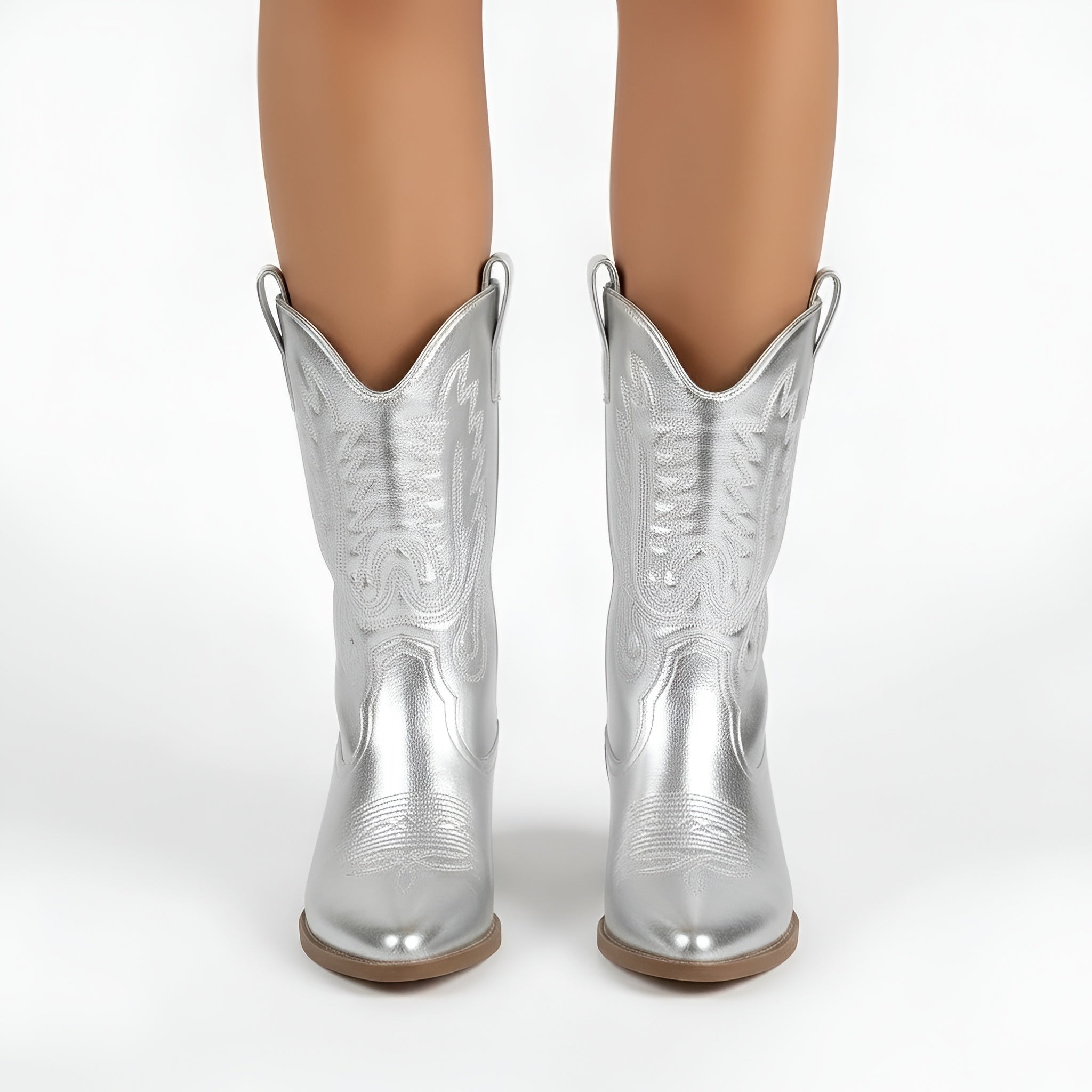 Women's Texan Boots Embroidered Western Ankle Boots Medium Block Heel Side Zip