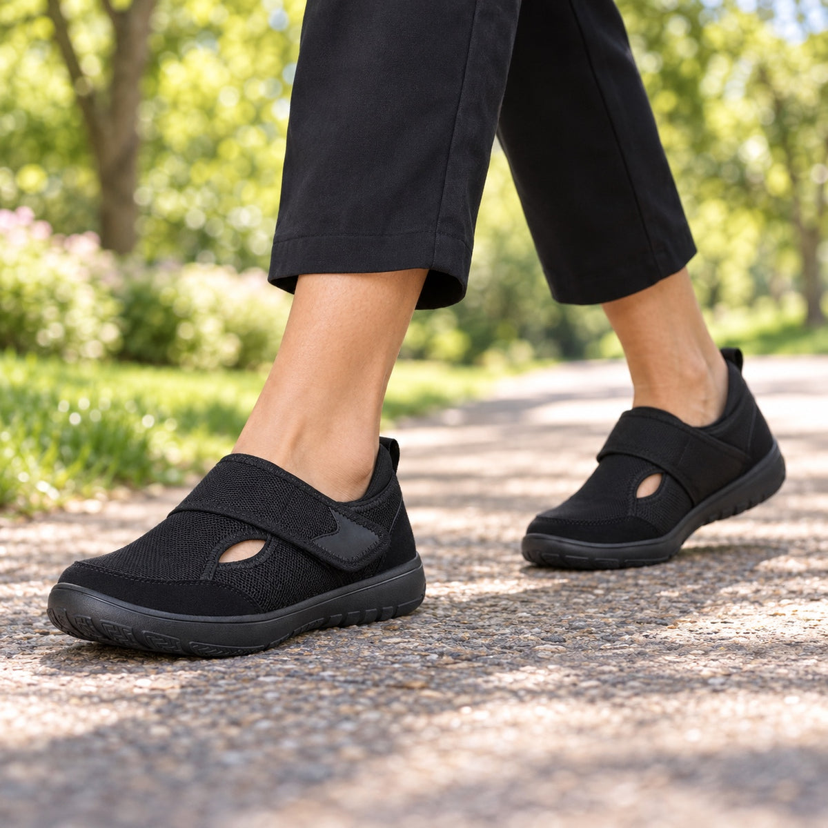 Florence – Women's Wide Toe Box Sneakers, worn on a walk