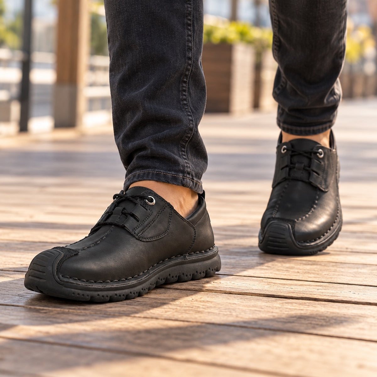 Gerard – Men's Wide Toe Box Loafers, worn on a walk