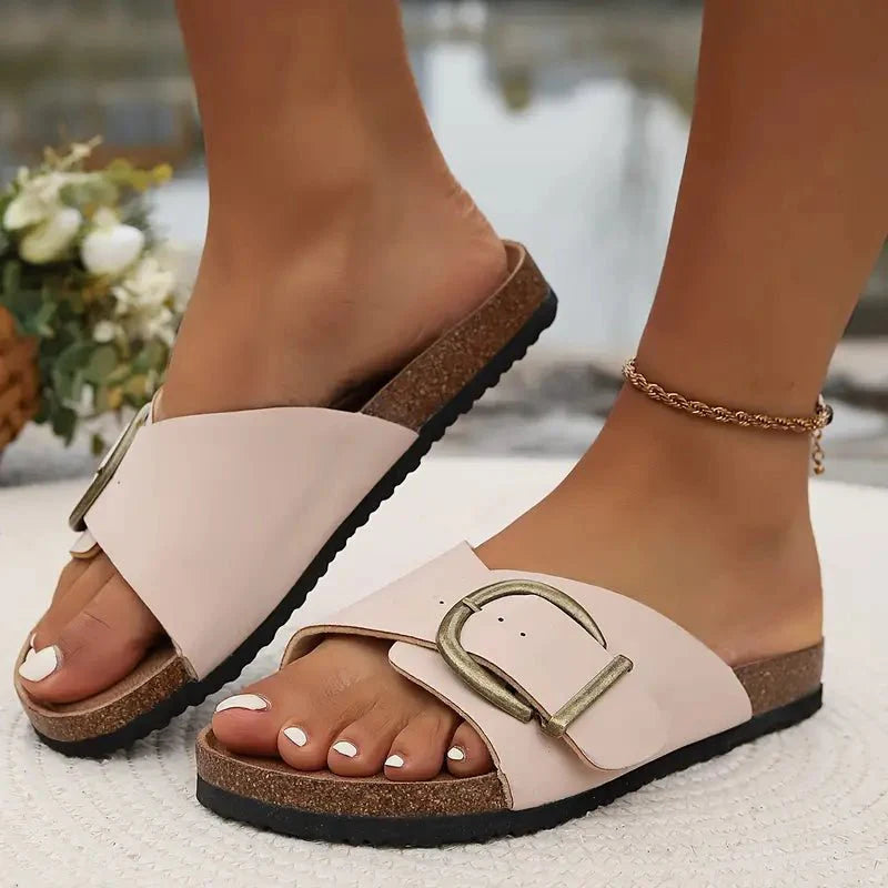 Grace | Flat Sandals with Adjustable Buckle and Cork Sole