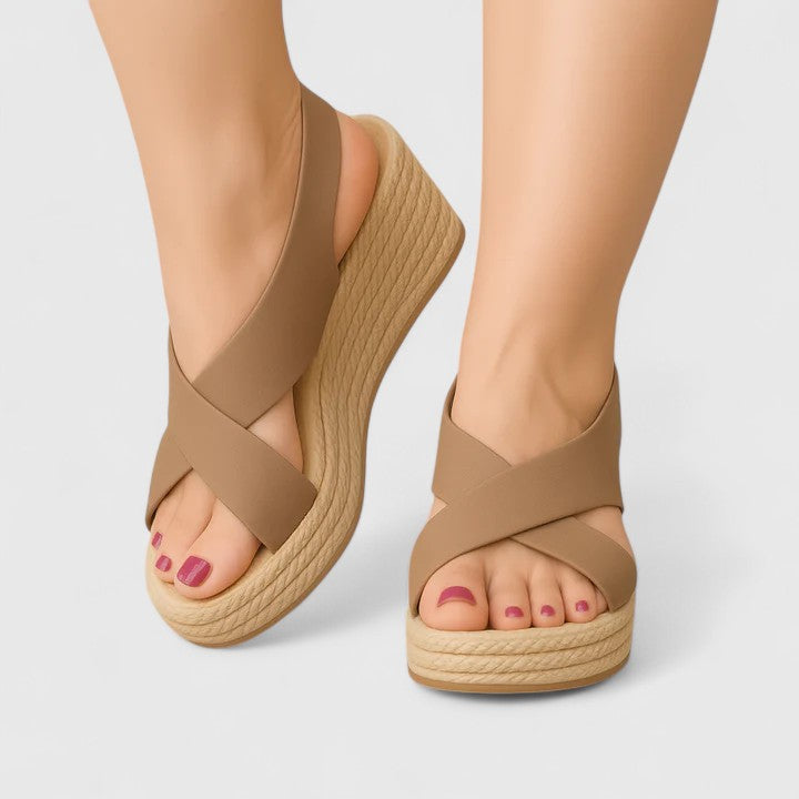 Grace | Platform Wedge Sandals with Criss Cross Straps and Slingback