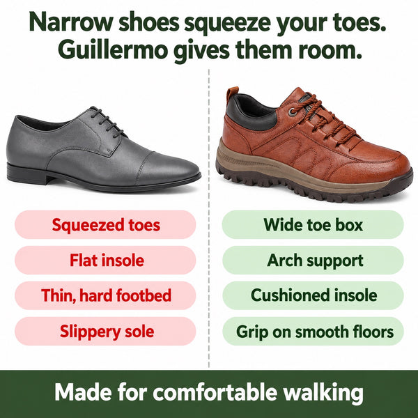 Guillermo – Men's Arch Support Shoes, compared with an ordinary shoe