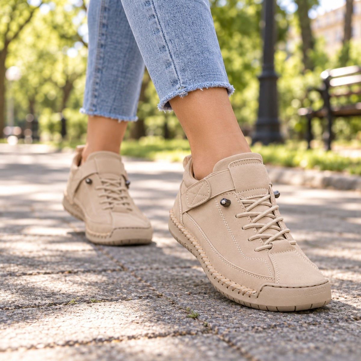 Hazel – Women's Comfort Sneakers, worn on a walk
