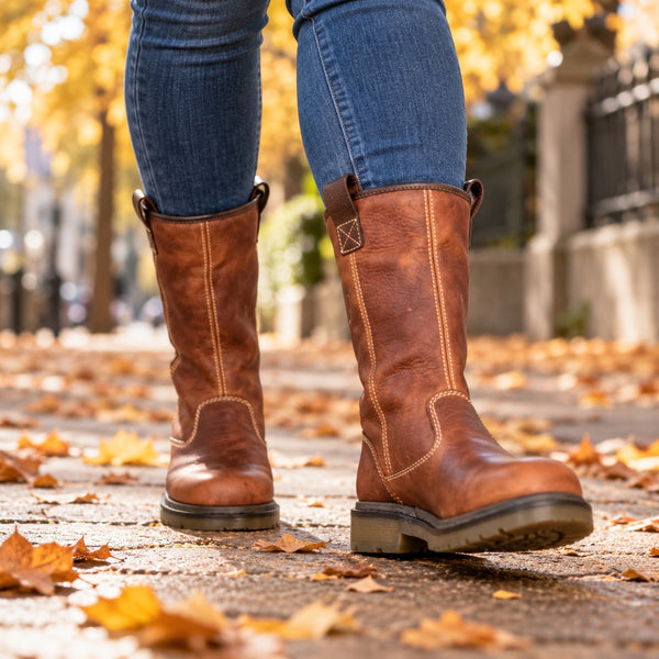 Heather – Women's Wide Calf Boots, worn on a walk