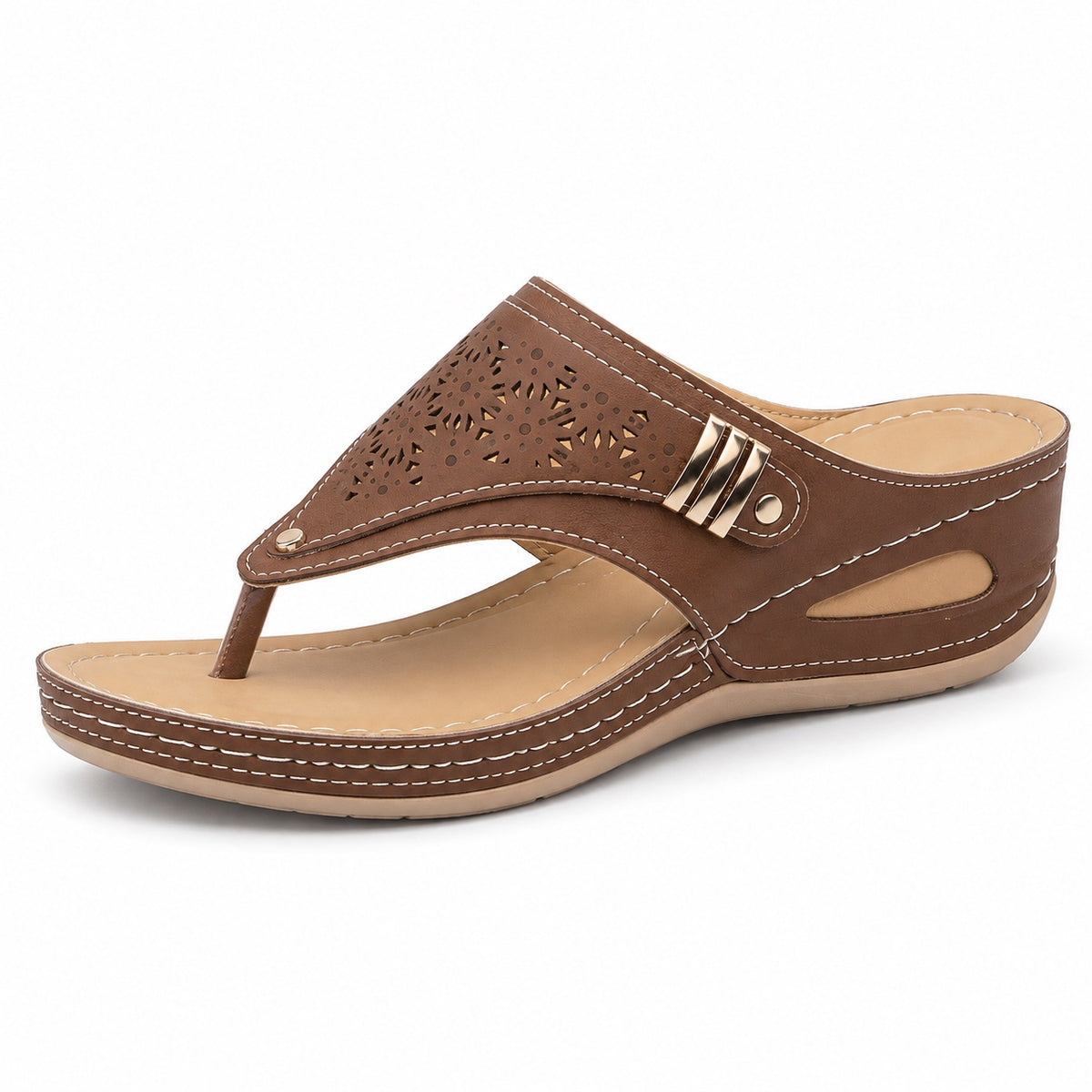 Hubbard – Unisex Wide Toe Box Sandals in Brown-Hollow Out