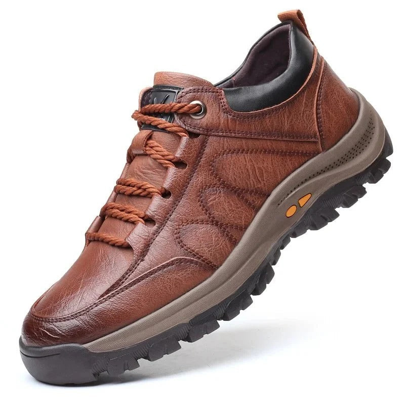 Mens Cowhide Leather Shoes with Arch Support and Waterproof Design
