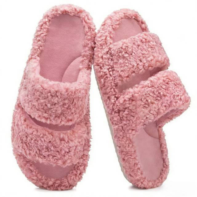 Womens Fuzzy Open Toe Slippers, Memory Foam Indoor House Shoes, Anti Slip Lightweight Indoor Outdoor Slippers