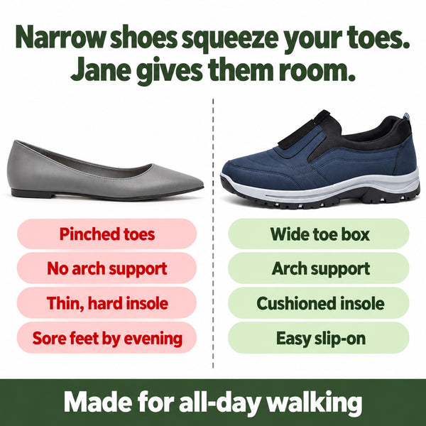 Jane – Women's Arch Support Shoes, compared with an ordinary shoe