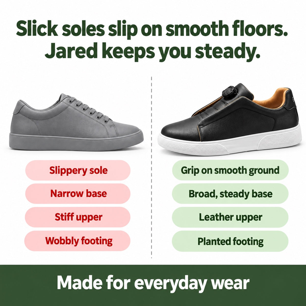 Jared – Men's Walking Sneakers, compared with an ordinary shoe