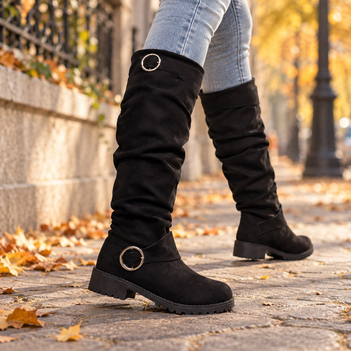 Jasmine – Women's Wide Calf Boots, worn on a walk