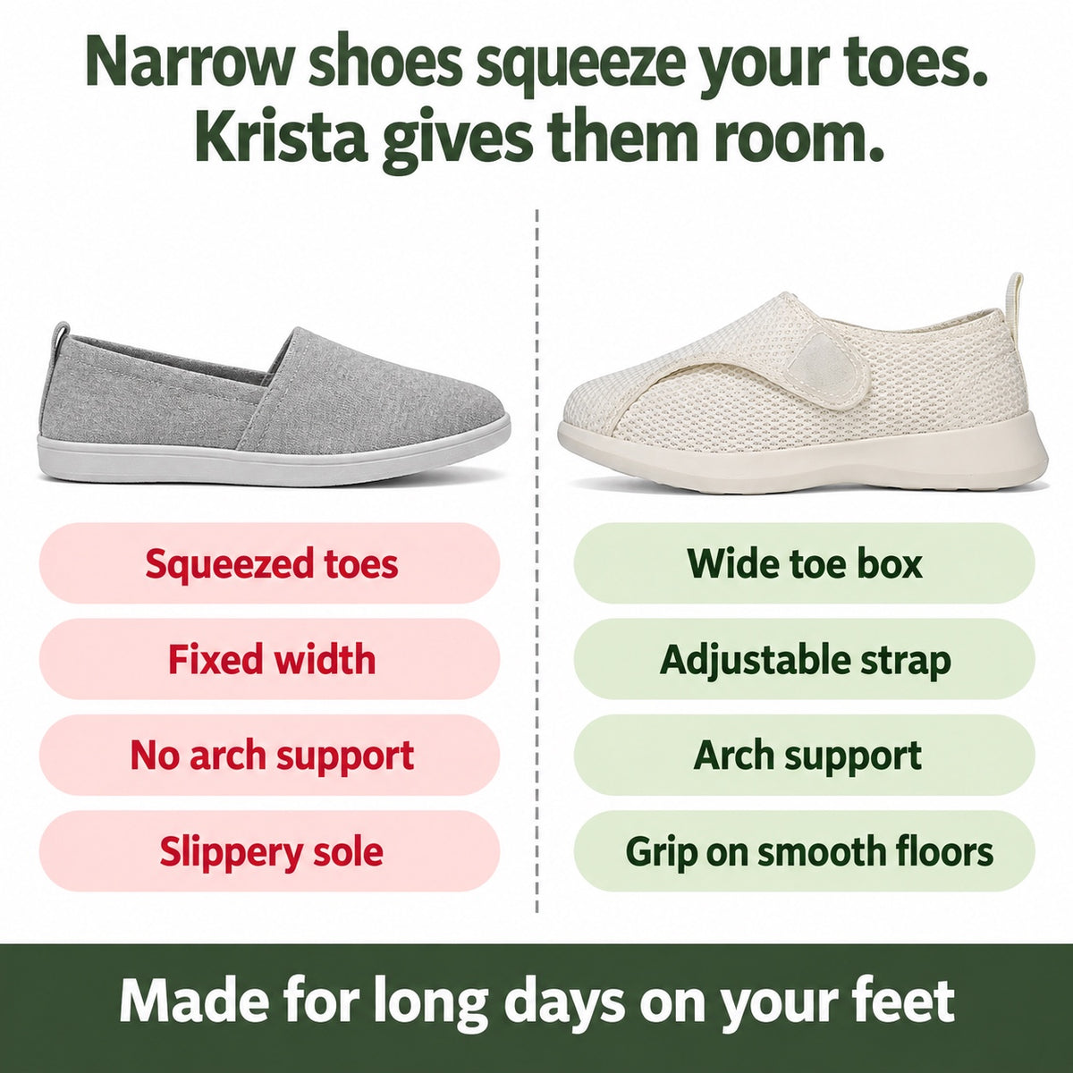 Krista – Women's Nursing Shoes, compared with an ordinary shoe