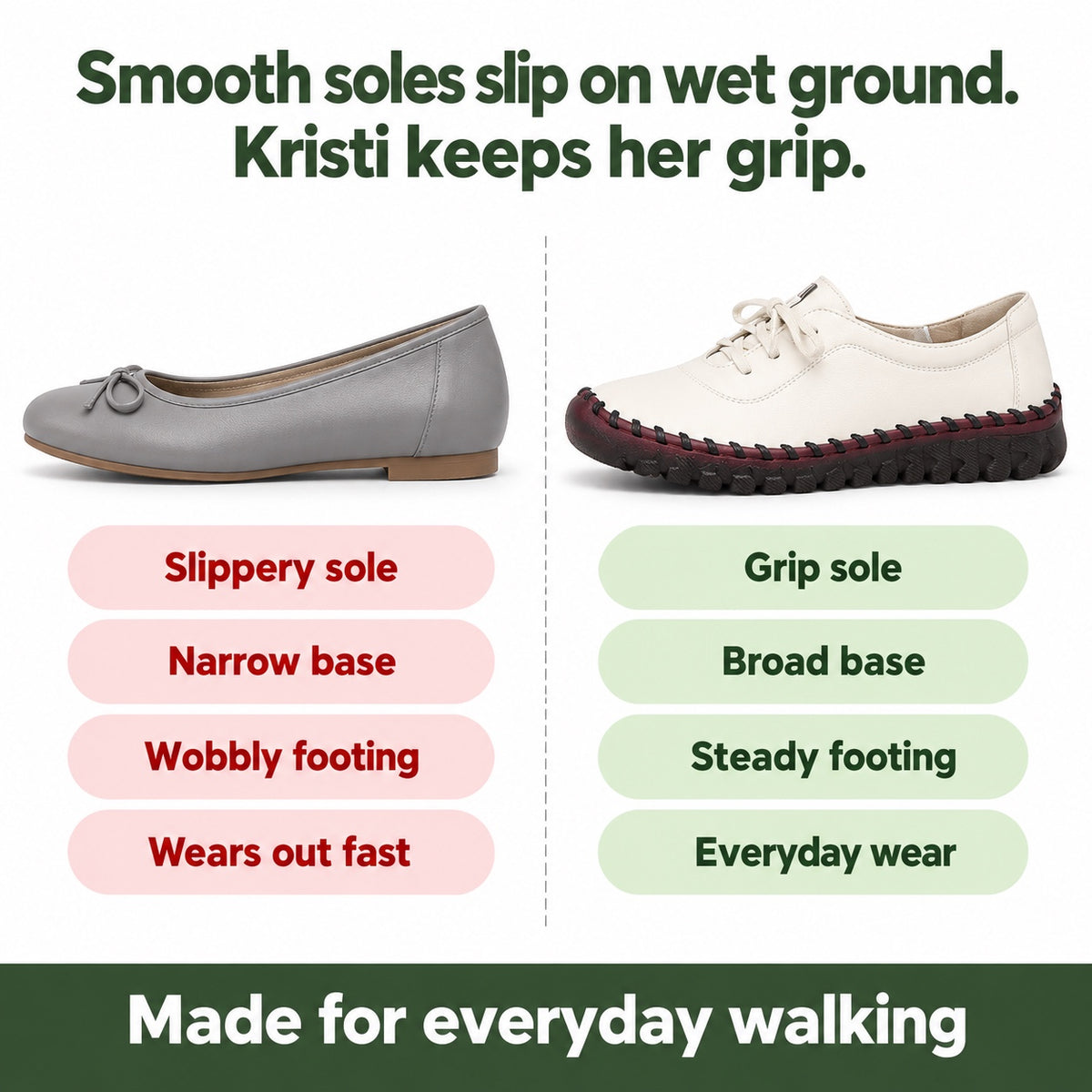 Kristi – Women's Orthopedic Lace-Up Shoes, compared with an ordinary shoe