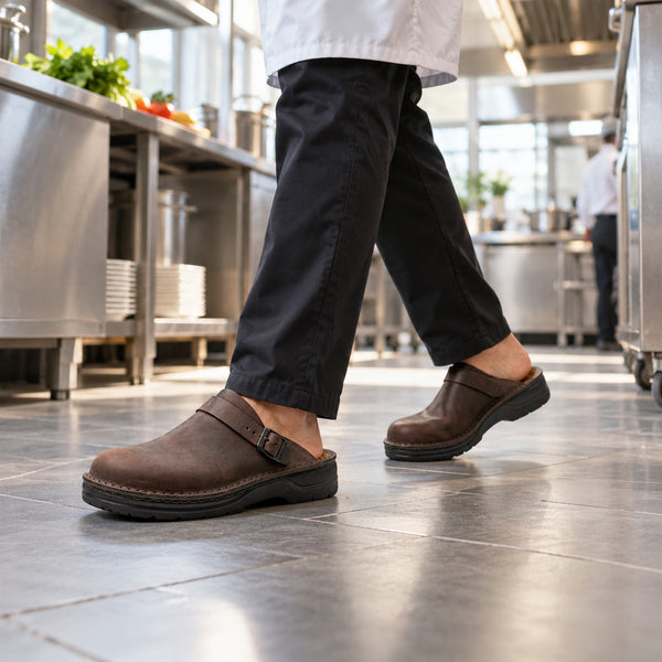 Lyle – Men's Nursing Clogs, worn on a walk