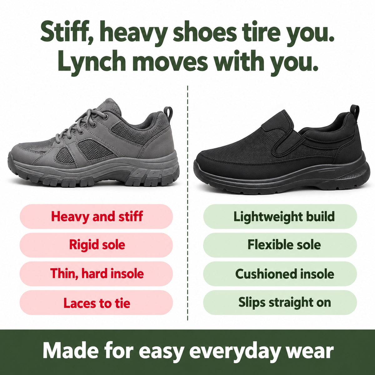 Lynch – Unisex Slip-On Sneakers, compared with an ordinary shoe