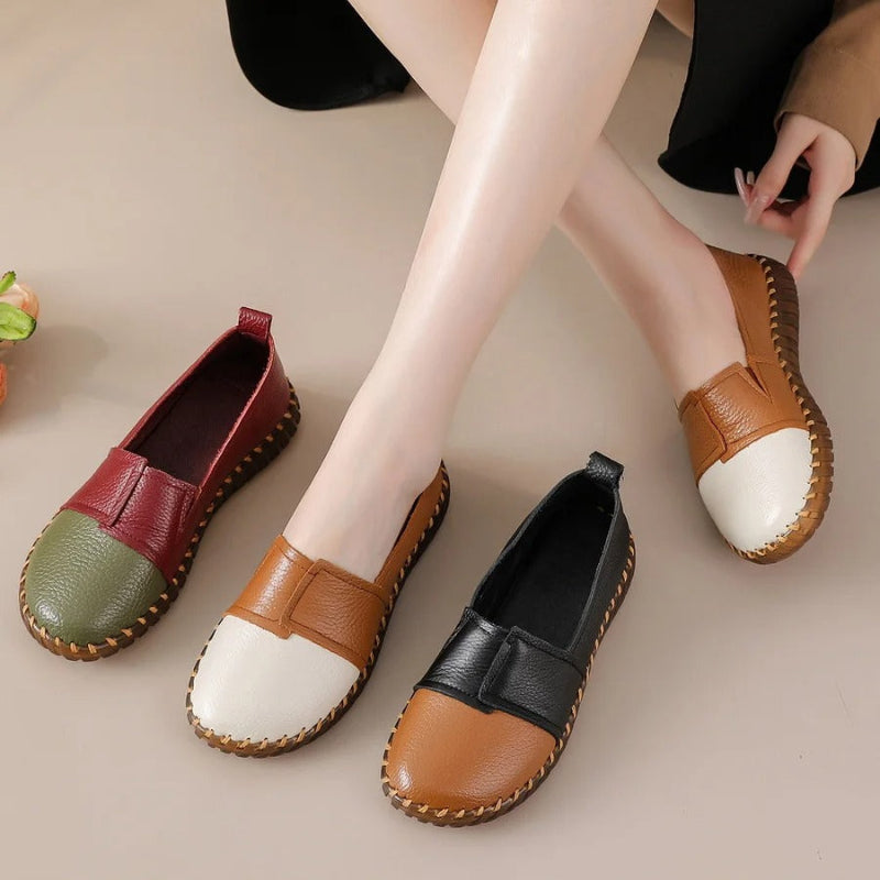 Women's Wide Toe Box Leather Loafers Two-Tone