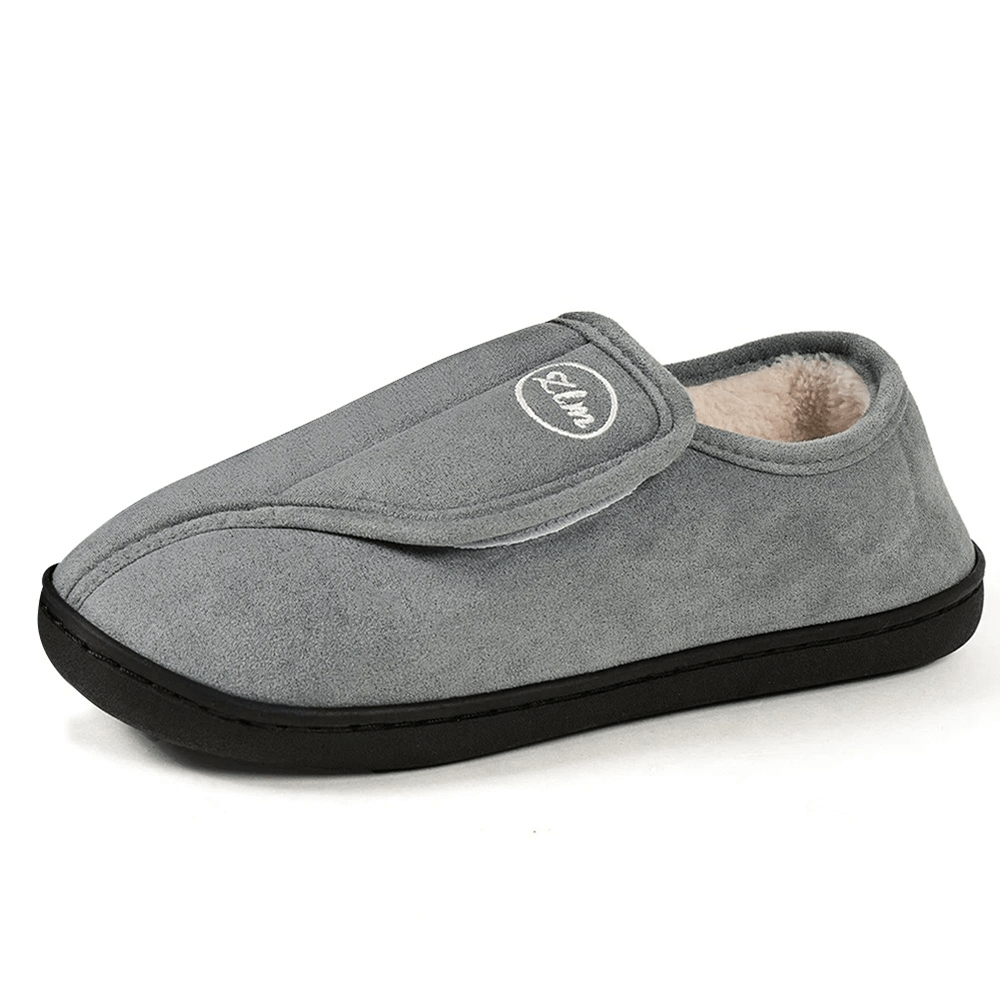 Men's Faux Suede Diabetic House Shoes Warm Plush Lined Adjustable Wide Fit Slippers