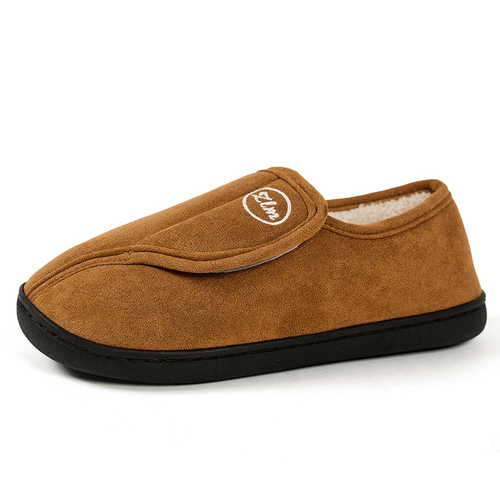 Men's Faux Suede Diabetic House Shoes Warm Plush Lined Adjustable Wide Fit Slippers