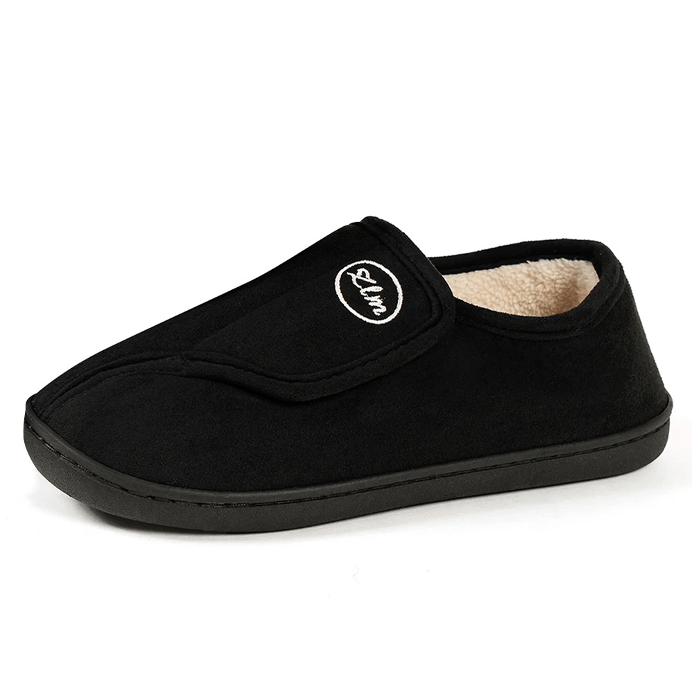 Men's Faux Suede Diabetic House Shoes Warm Plush Lined Adjustable Wide Fit Slippers