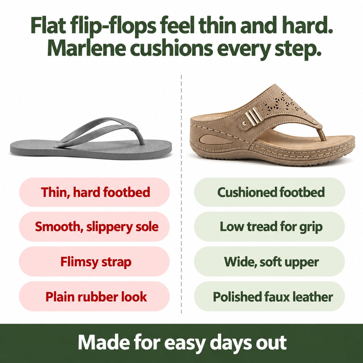 Marlene – Women's Comfortable Sandals, compared with an ordinary shoe