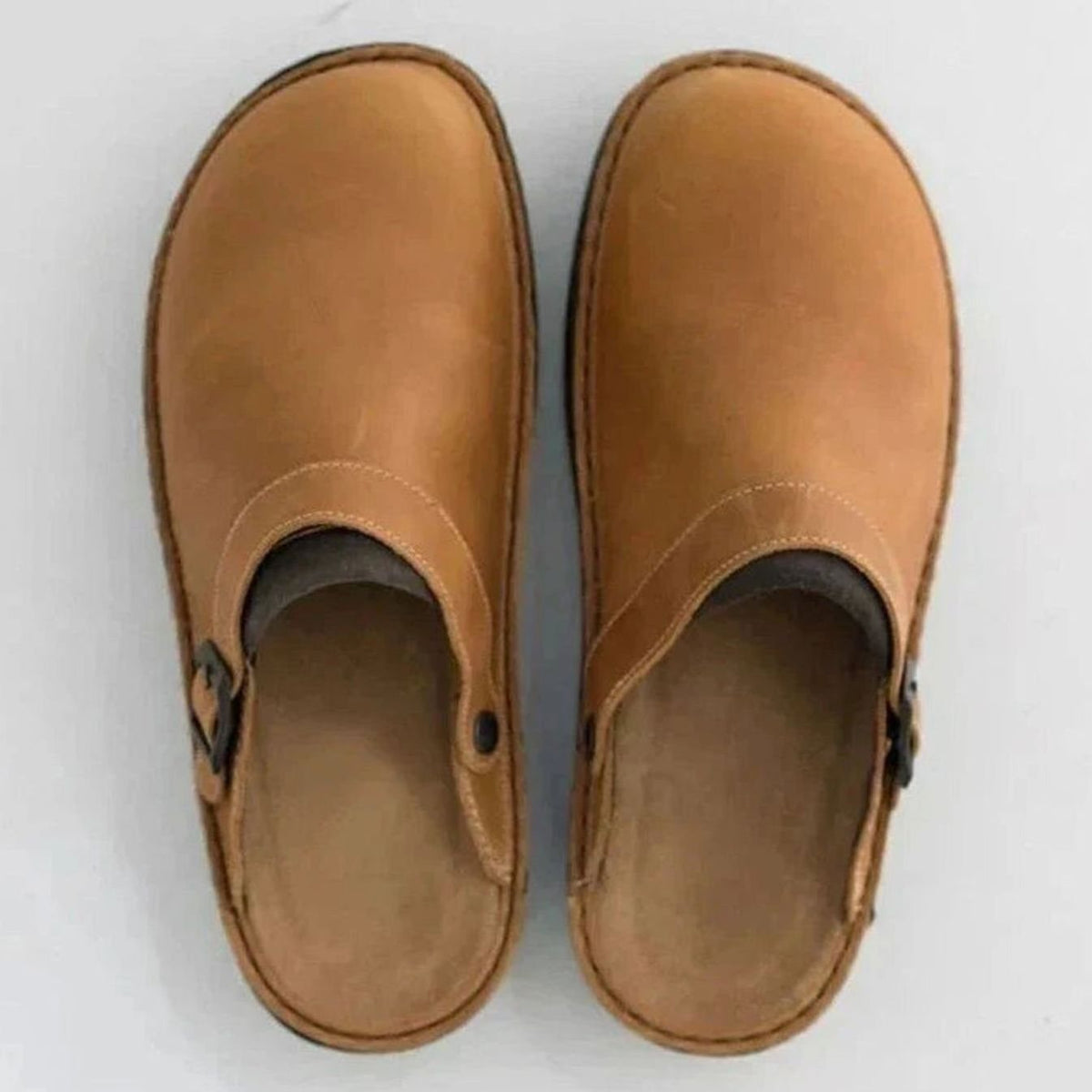 Mens Slip-On Clogs with Side Buckle and Arch Support Footbed