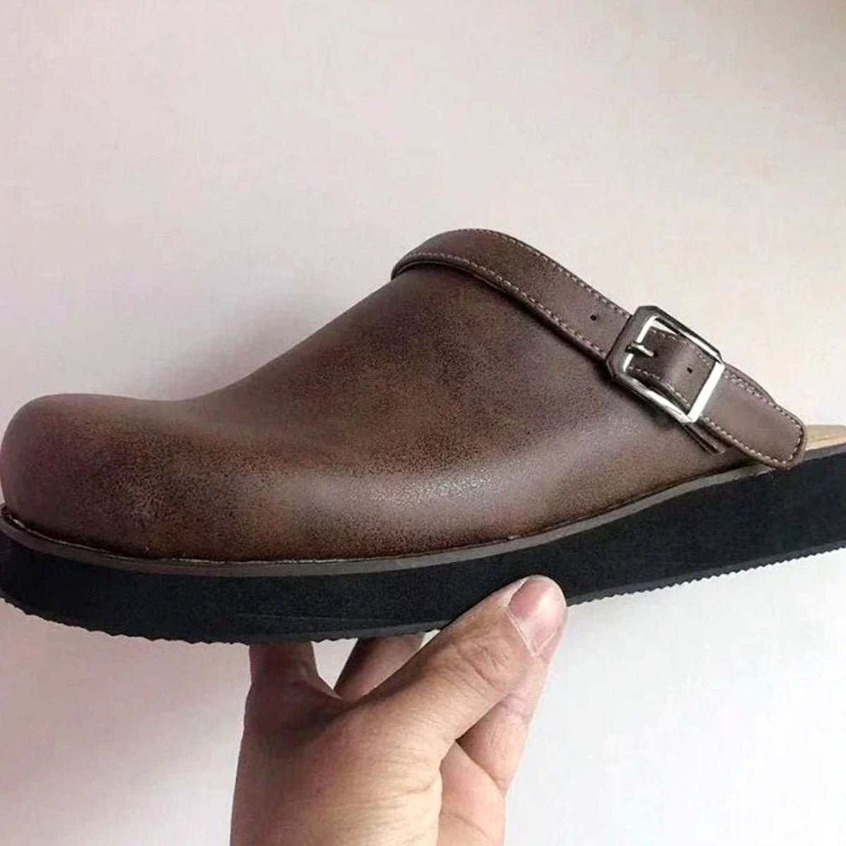 Mens Slip-On Clogs with Side Buckle and Arch Support Footbed
