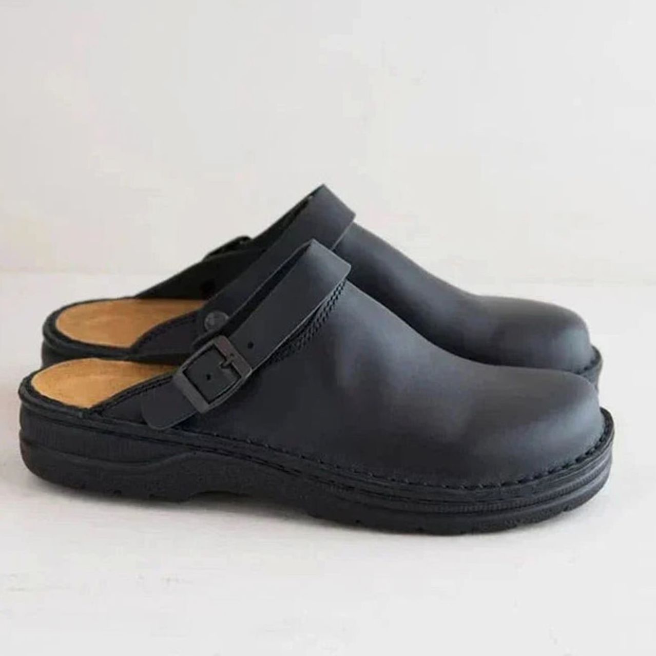 Mens Slip-On Clogs with Side Buckle and Arch Support Footbed