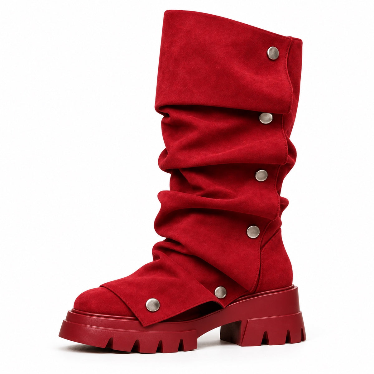 Meredith – Women's Wide Calf Boots in Red suede