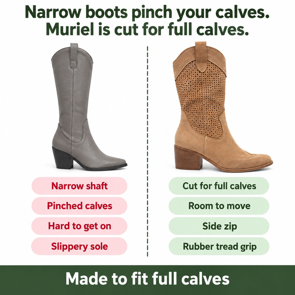 Muriel – Women's Wide Calf Boots, compared with an ordinary shoe