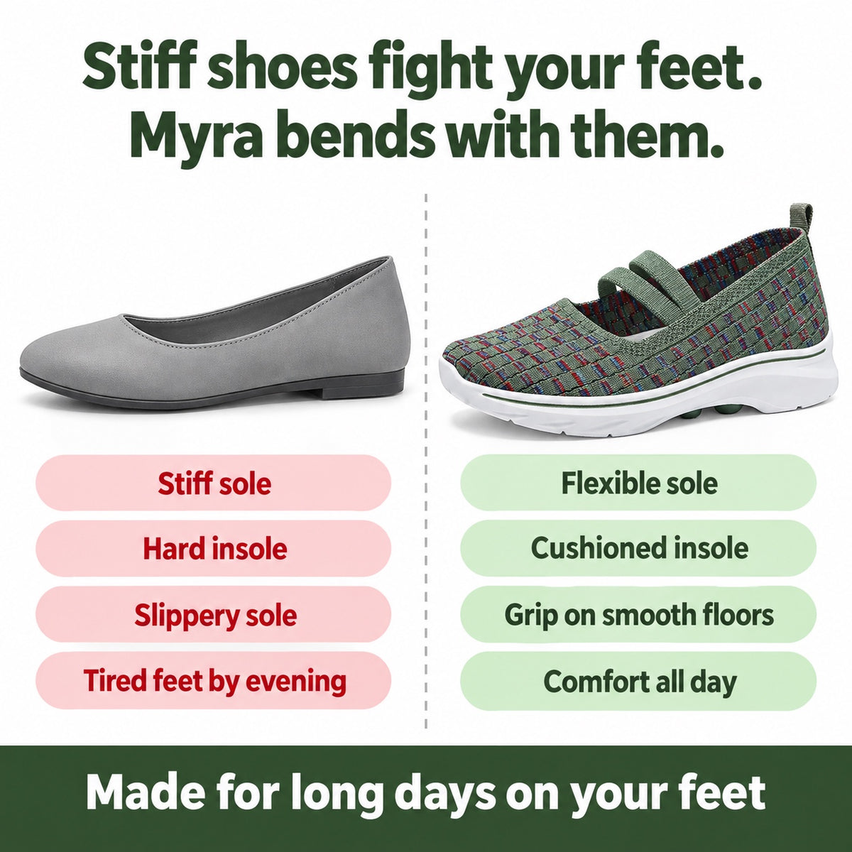 Myra – Women's Nursing Shoes, compared with an ordinary shoe