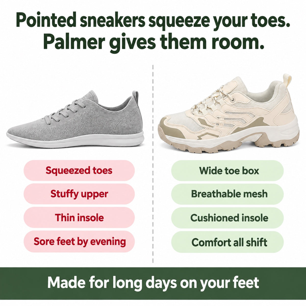 Palmer – Unisex Nursing Shoes, compared with an ordinary shoe