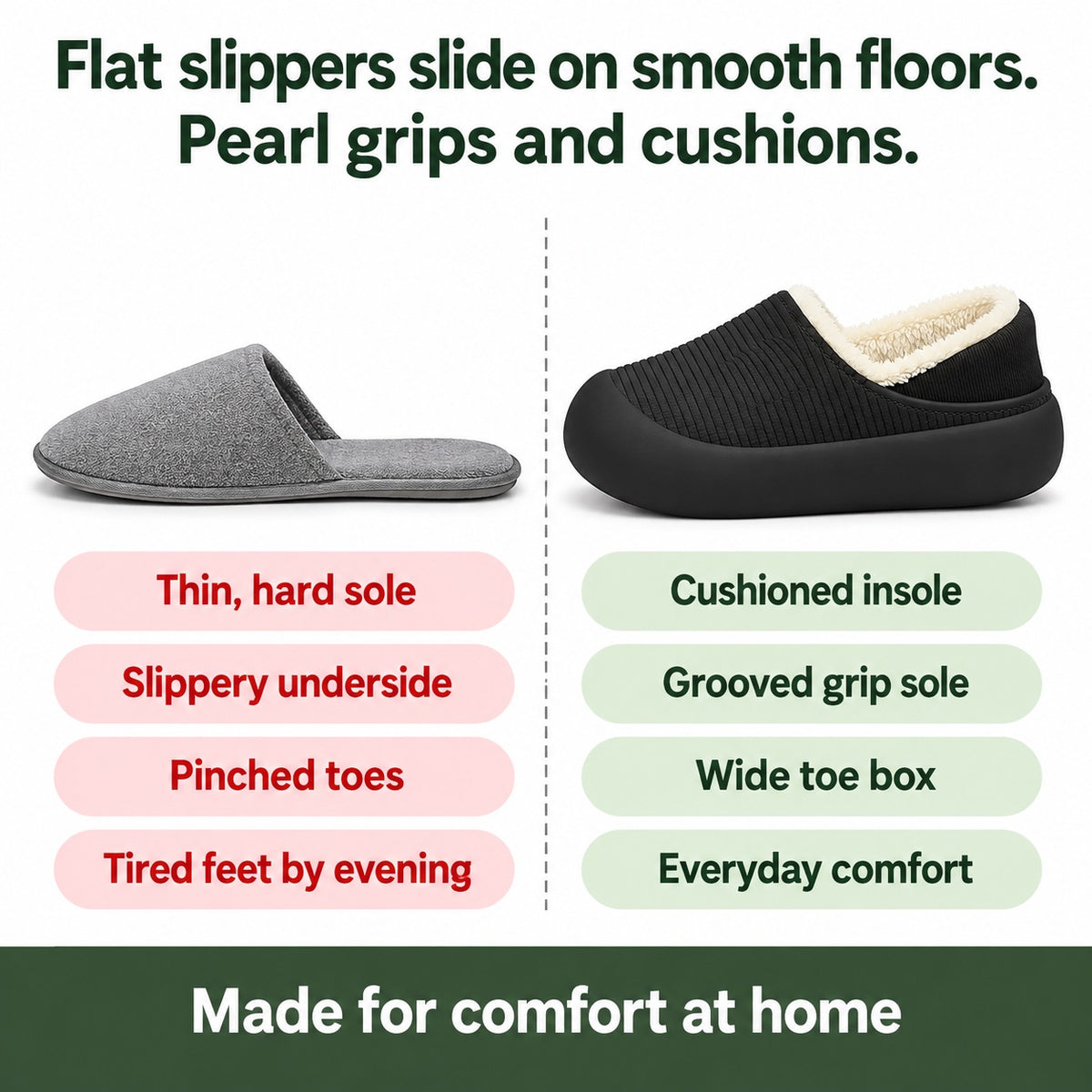 Pearl – Women's Comfort Slippers, compared with an ordinary shoe