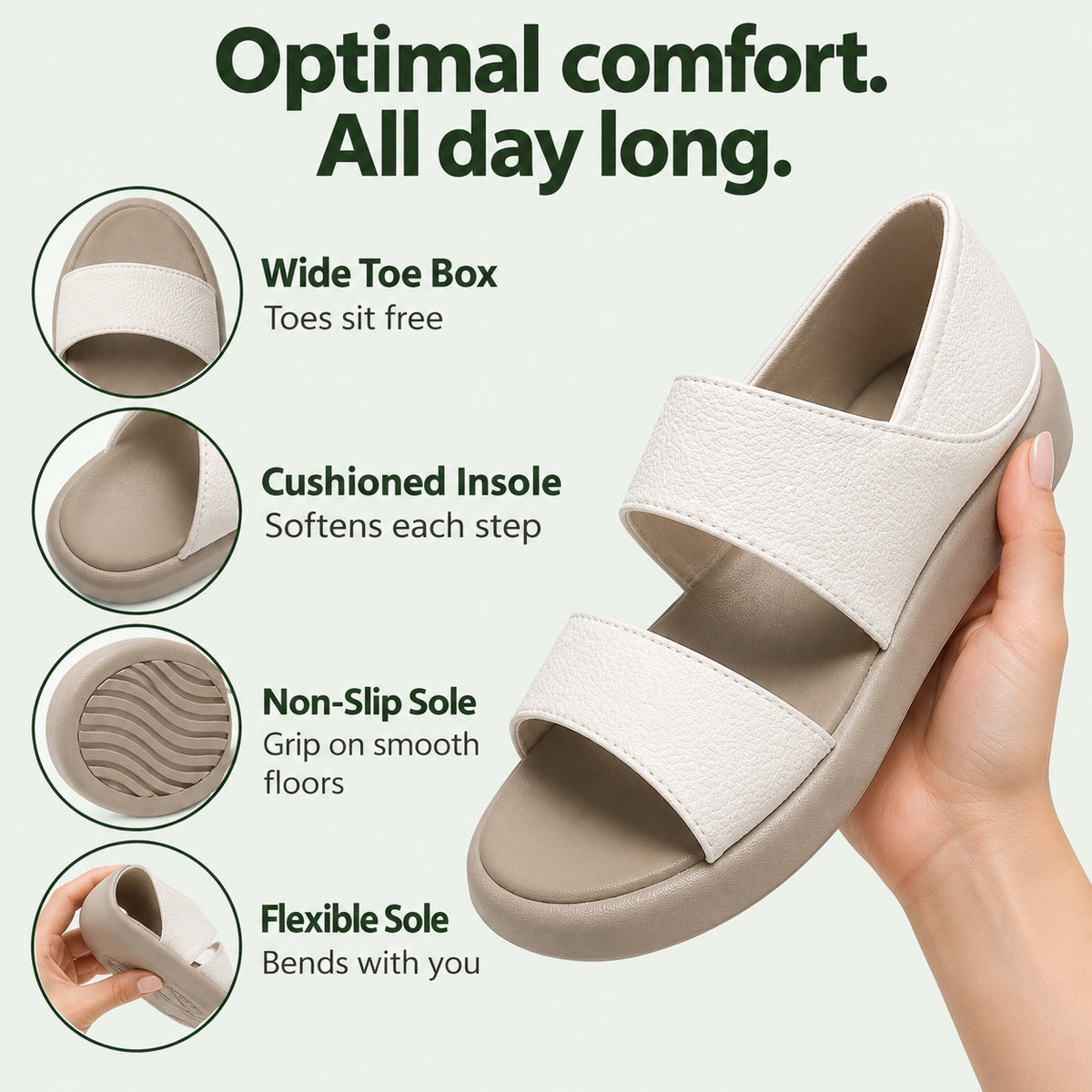 Pena – Unisex Wide Toe Box Sandals, features