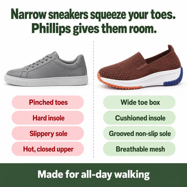 Phillips – Unisex Wide Toe Box Sneakers, compared with an ordinary shoe