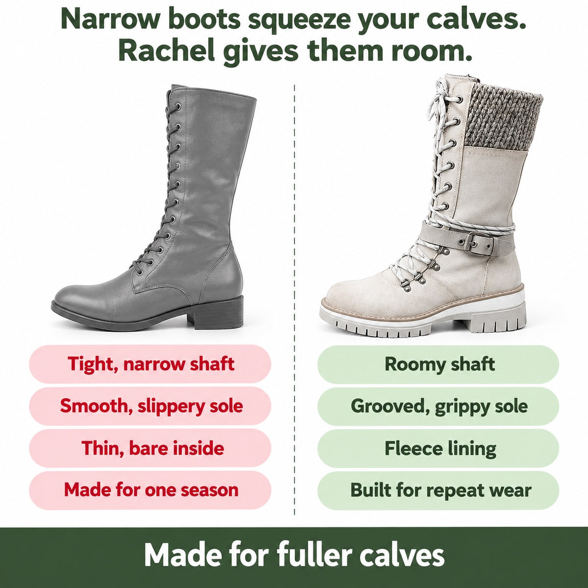 Rachel – Women's Wide Calf Boots, compared with an ordinary shoe