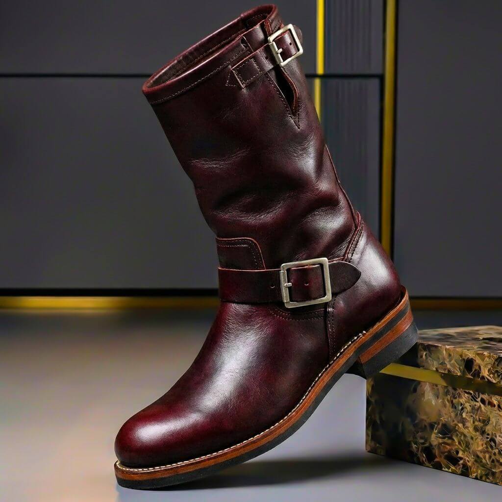 Men's Boots | Mid-Calf Leather Buckle Strap
