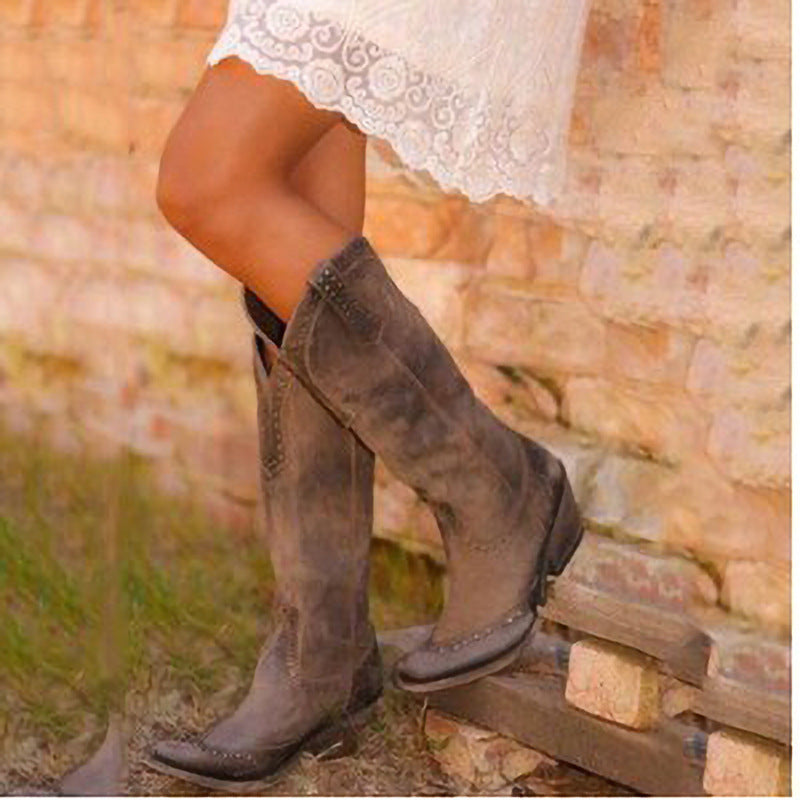 Women's Cowboy Boots | Studded Suede Stacked Heel Western